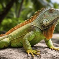 iguana perched on a sunlit rock