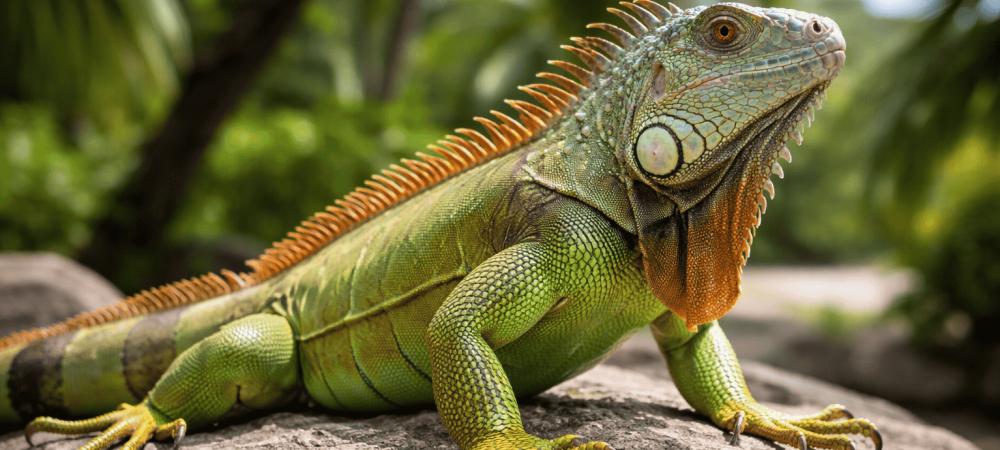 iguana perched on a sunlit rock