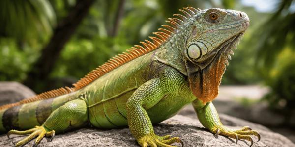 iguana perched on a sunlit rock